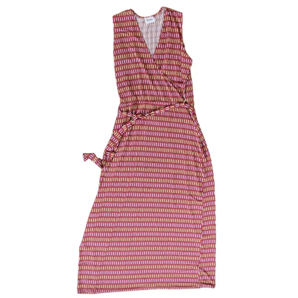 LEOTA Perfect Wrap Sleevless Maxi Dress Stretch Jersey Pink Orange Print - Picture 7 of 10